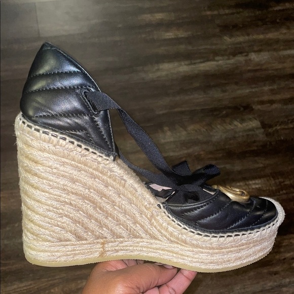 Gucci Black and Gold Espadrille Wedges - Picture 3 of 4
